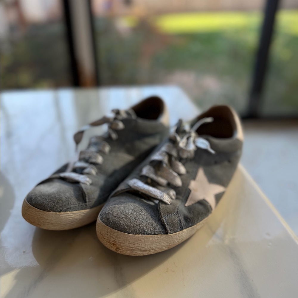 Golden Goose Blue Suede Sneakers with White Star